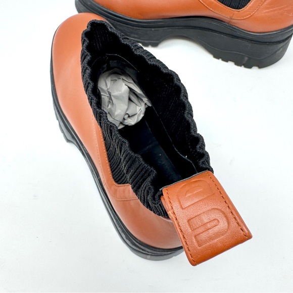 Staud Women's Brown Bow Sock-Ankle Lug Sole Chelsea Boots - Picture 8 of 12